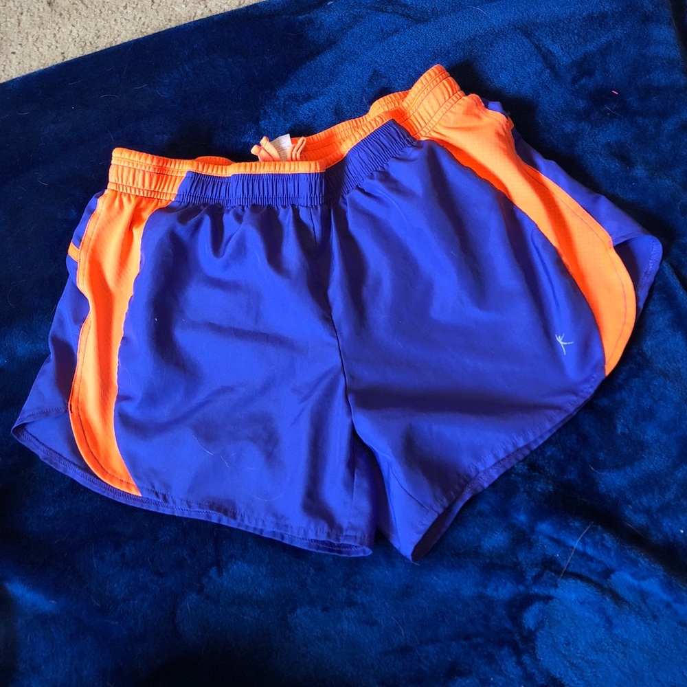 Purple and orange athletic shorts